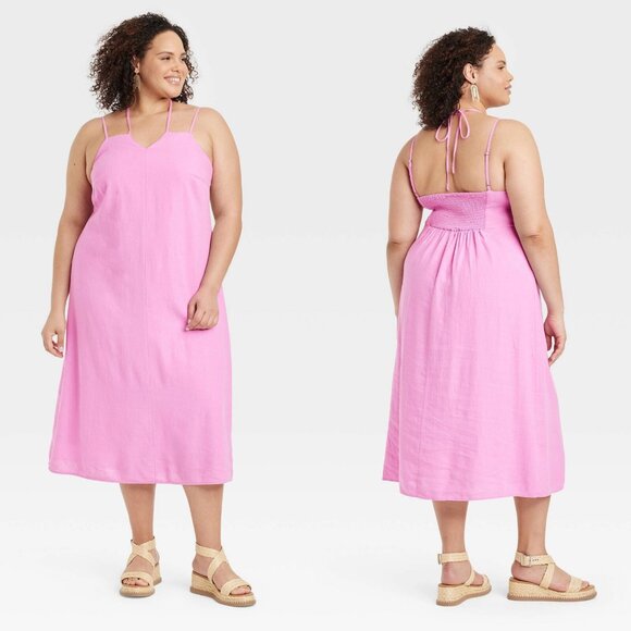XXL - Womens Linen Midi Sundress - Universal Thread - Pink - Picture 1 of 6